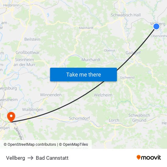 Vellberg to Bad Cannstatt map