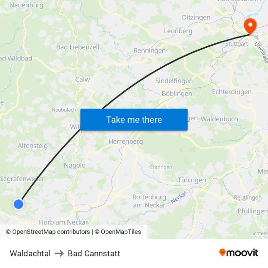 Waldachtal to Bad Cannstatt map