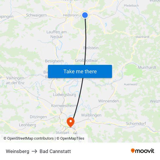 Weinsberg to Bad Cannstatt map