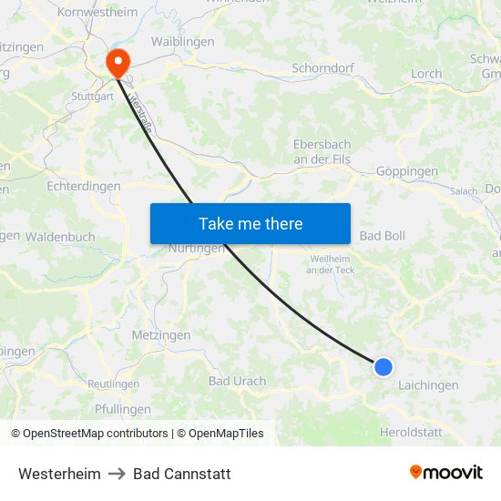 Westerheim to Bad Cannstatt map