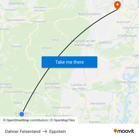Dahner Felsenland to Eppstein map