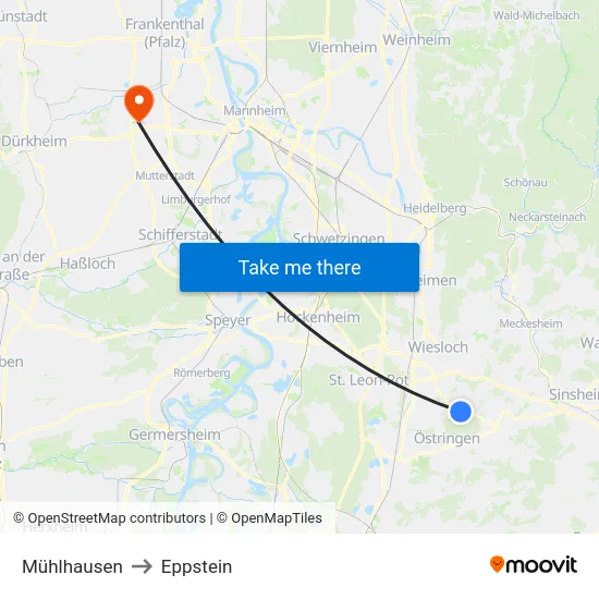 Mühlhausen to Eppstein map