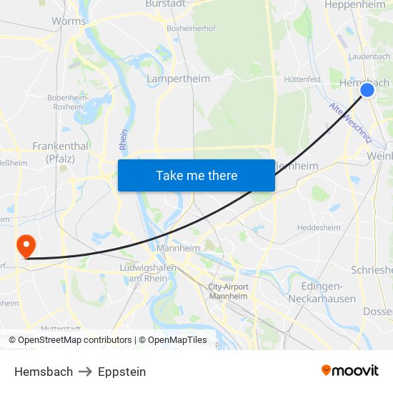 Hemsbach to Eppstein map