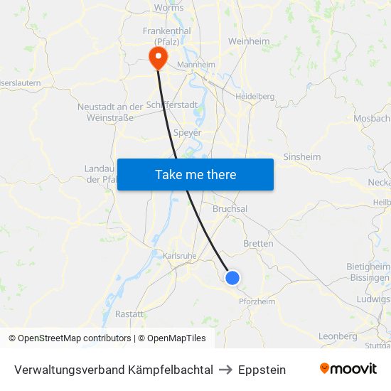 Verwaltungsverband Kämpfelbachtal to Eppstein map