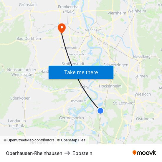 Oberhausen-Rheinhausen to Eppstein map