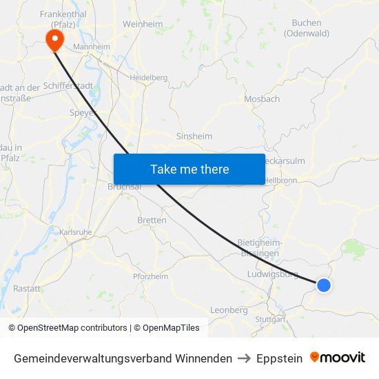 Gemeindeverwaltungsverband Winnenden to Eppstein map