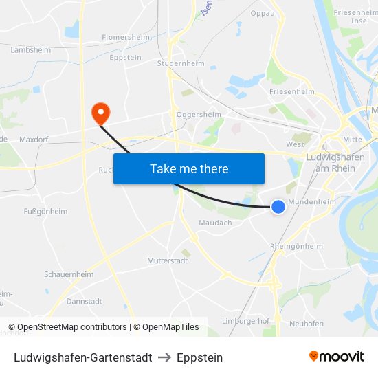 Ludwigshafen-Gartenstadt to Eppstein map
