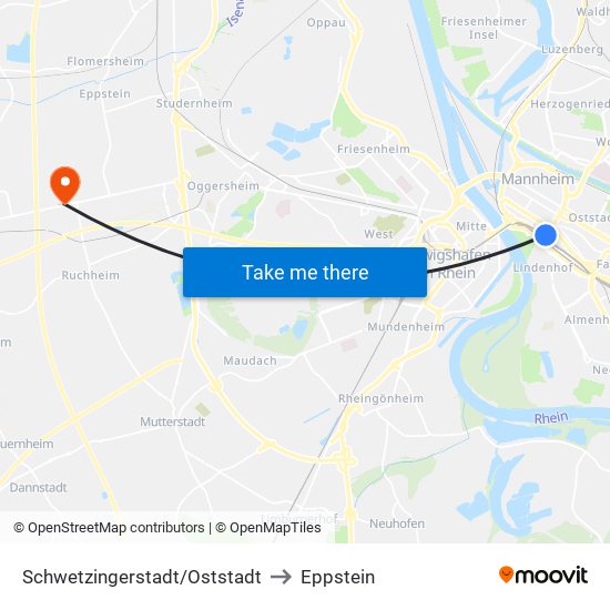 Schwetzingerstadt/Oststadt to Eppstein map