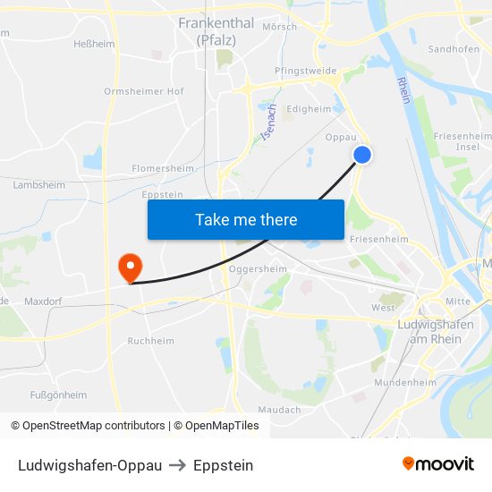 Ludwigshafen-Oppau to Eppstein map