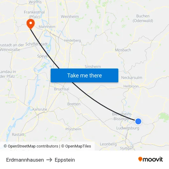 Erdmannhausen to Eppstein map
