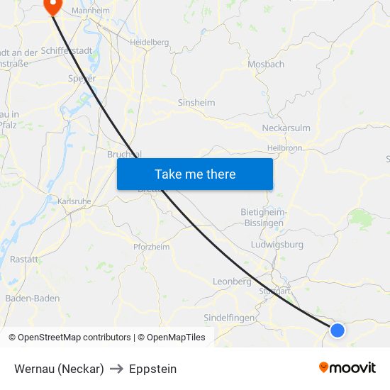 Wernau (Neckar) to Eppstein map