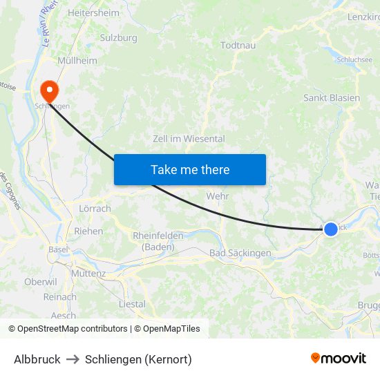 Albbruck to Schliengen (Kernort) map