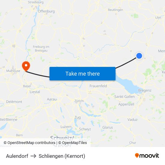 Aulendorf to Schliengen (Kernort) map