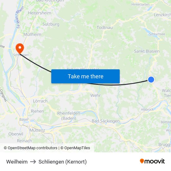 Weilheim to Schliengen (Kernort) map
