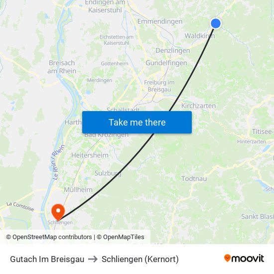 Gutach Im Breisgau to Schliengen (Kernort) map