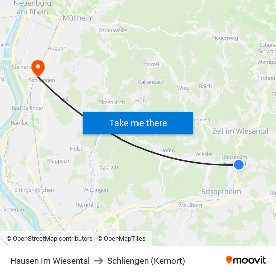 Hausen Im Wiesental to Schliengen (Kernort) map