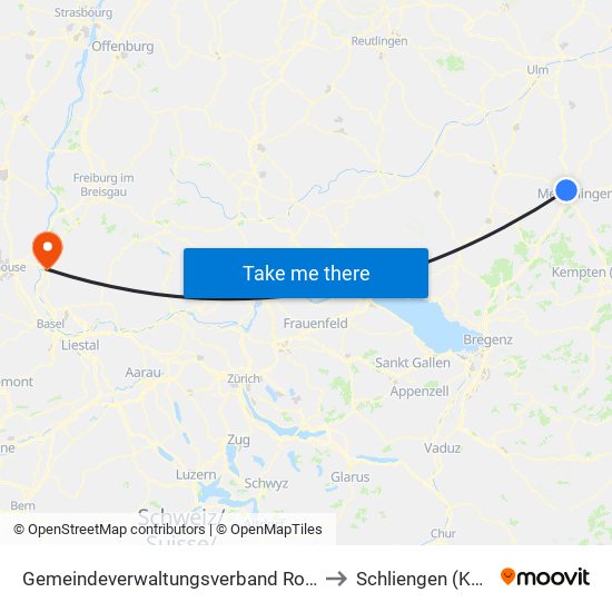 Gemeindeverwaltungsverband Rot-Tannheim to Schliengen (Kernort) map