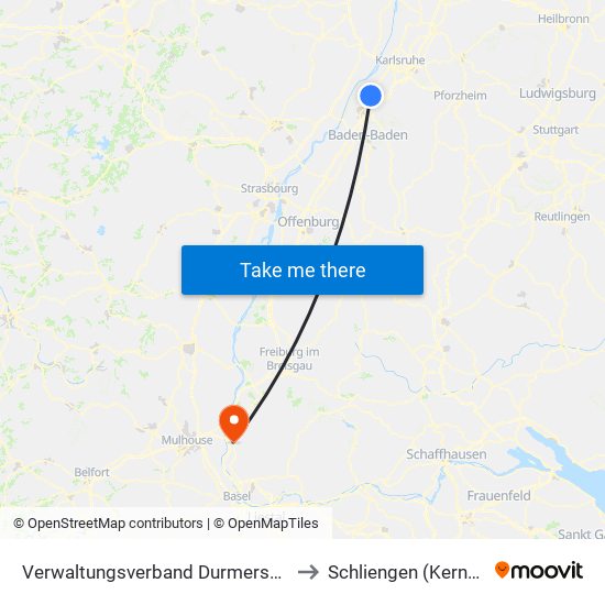 Verwaltungsverband Durmersheim to Schliengen (Kernort) map