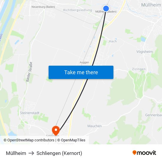 Müllheim to Schliengen (Kernort) map