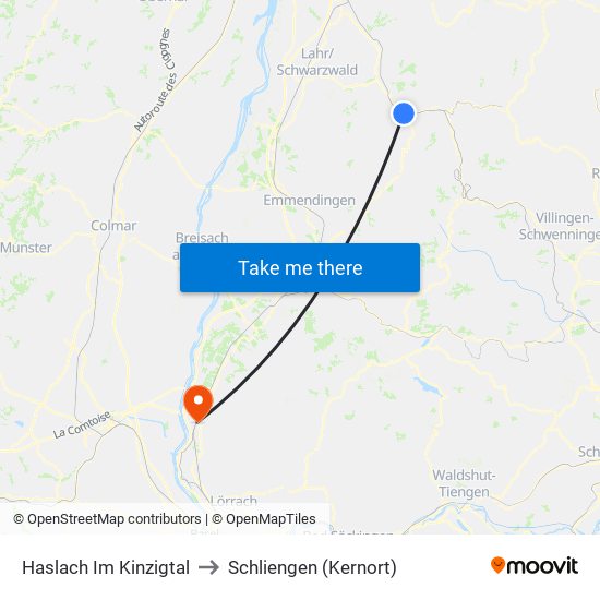 Haslach Im Kinzigtal to Schliengen (Kernort) map