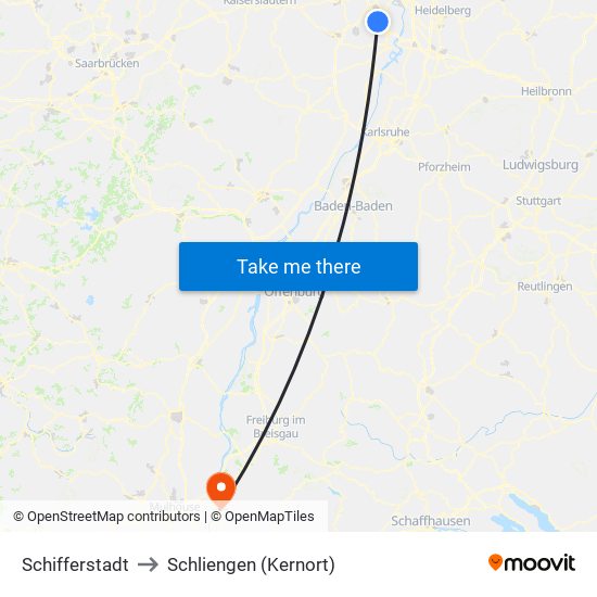 Schifferstadt to Schliengen (Kernort) map