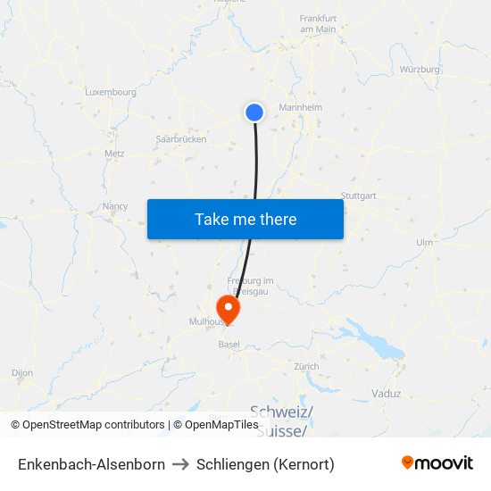 Enkenbach-Alsenborn to Schliengen (Kernort) map