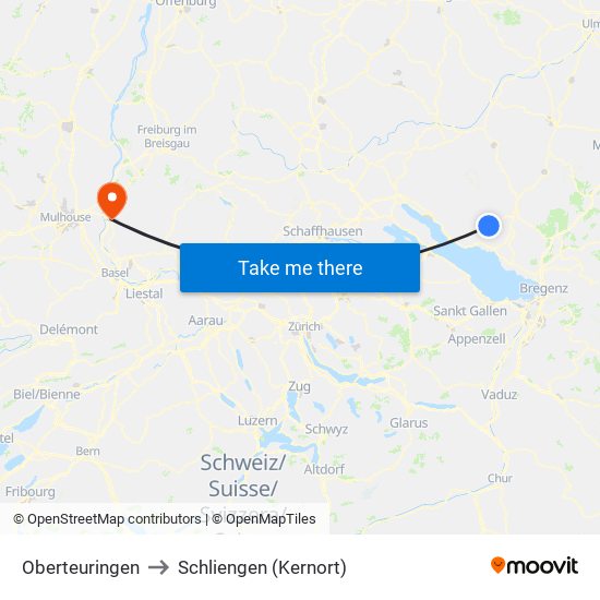 Oberteuringen to Schliengen (Kernort) map