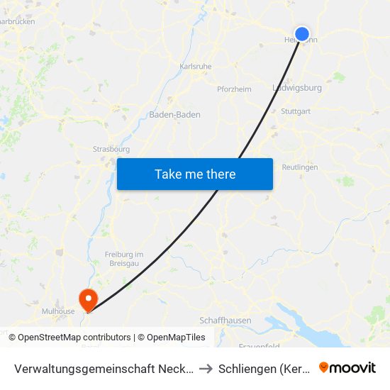 Verwaltungsgemeinschaft Neckarsulm to Schliengen (Kernort) map