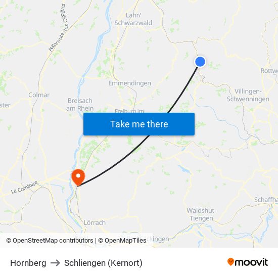 Hornberg to Schliengen (Kernort) map