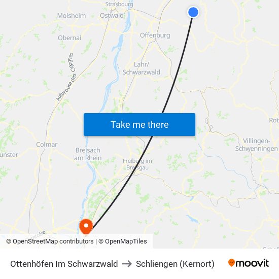 Ottenhöfen Im Schwarzwald to Schliengen (Kernort) map