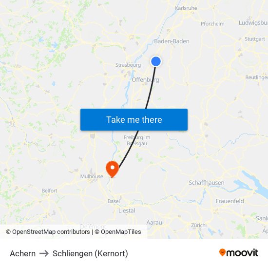 Achern to Schliengen (Kernort) map