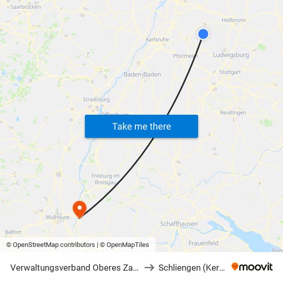 Verwaltungsverband Oberes Zabergäu to Schliengen (Kernort) map