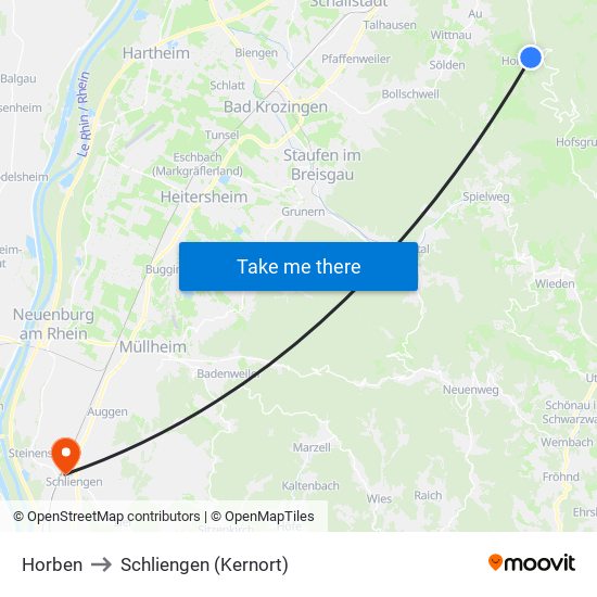 Horben to Schliengen (Kernort) map