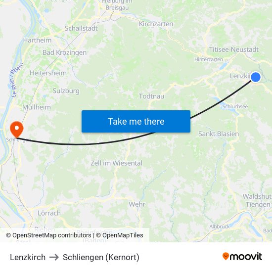 Lenzkirch to Schliengen (Kernort) map