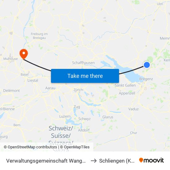 Verwaltungsgemeinschaft Wangen Im Allgäu to Schliengen (Kernort) map