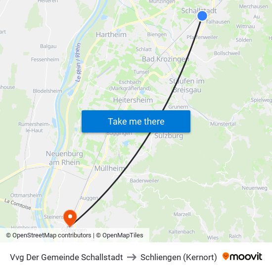 Vvg Der Gemeinde Schallstadt to Schliengen (Kernort) map