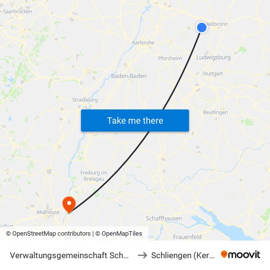 Verwaltungsgemeinschaft Schwaigern to Schliengen (Kernort) map