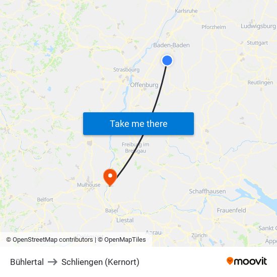 Bühlertal to Schliengen (Kernort) map