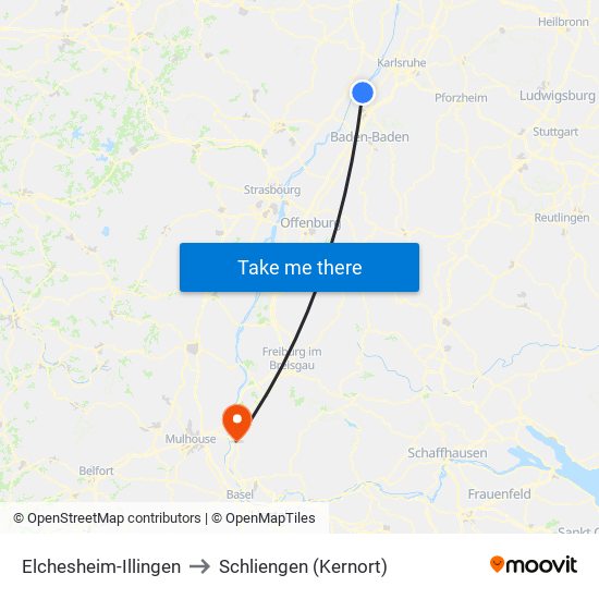 Elchesheim-Illingen to Schliengen (Kernort) map