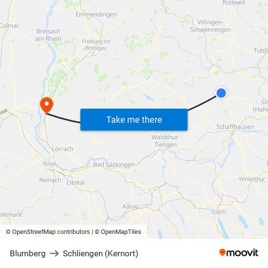 Blumberg to Schliengen (Kernort) map