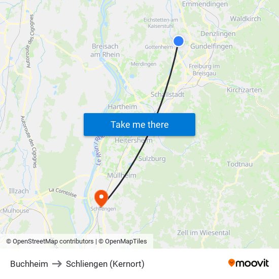 Buchheim to Schliengen (Kernort) map