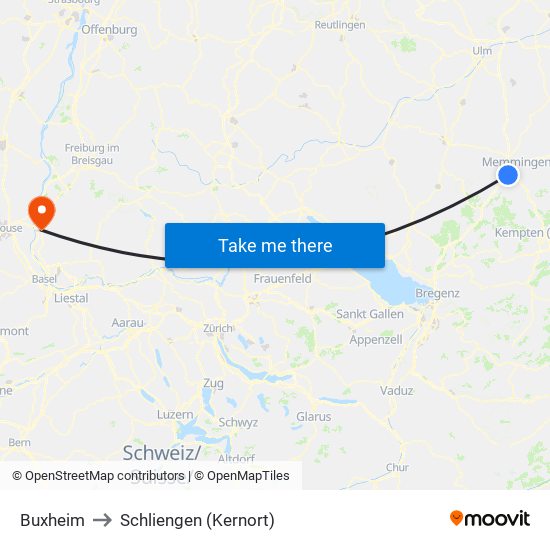 Buxheim to Schliengen (Kernort) map