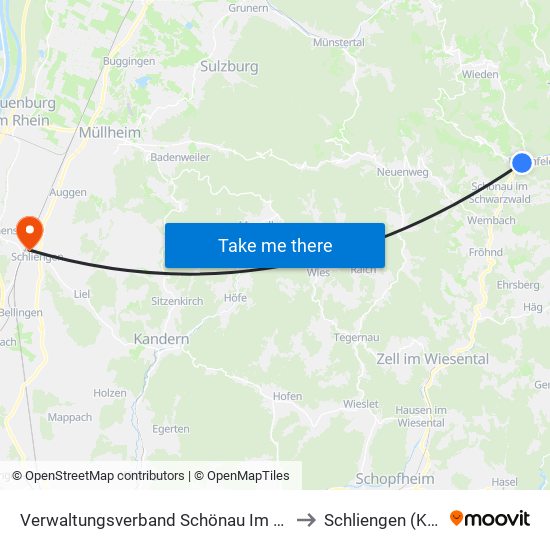 Verwaltungsverband Schönau Im Schwarzwald to Schliengen (Kernort) map