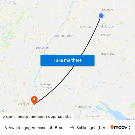 Verwaltungsgemeinschaft Brackenheim to Schliengen (Kernort) map