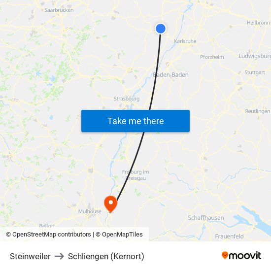 Steinweiler to Schliengen (Kernort) map