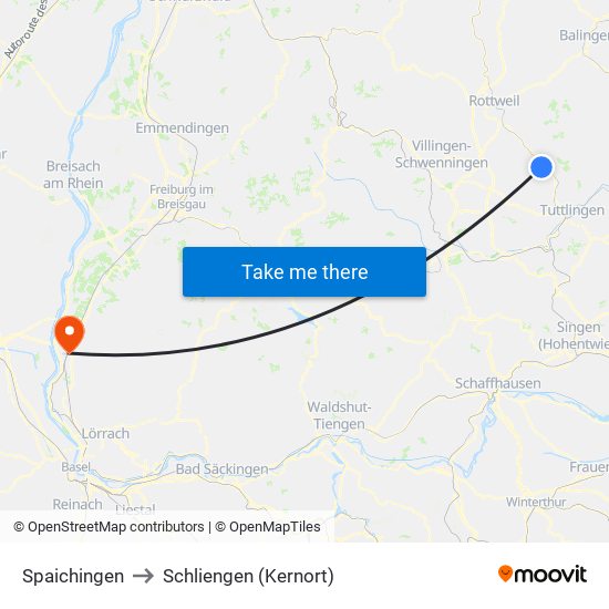 Spaichingen to Schliengen (Kernort) map