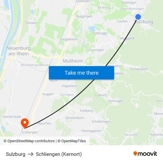 Sulzburg to Schliengen (Kernort) map