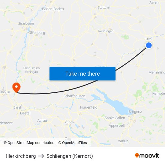 Illerkirchberg to Schliengen (Kernort) map