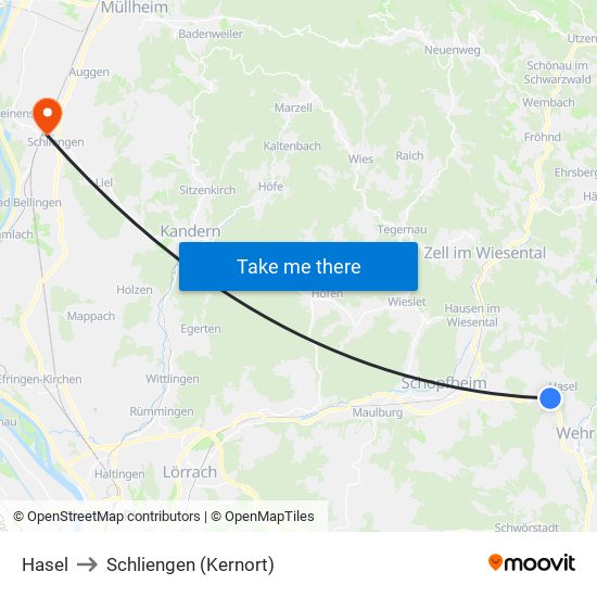 Hasel to Schliengen (Kernort) map