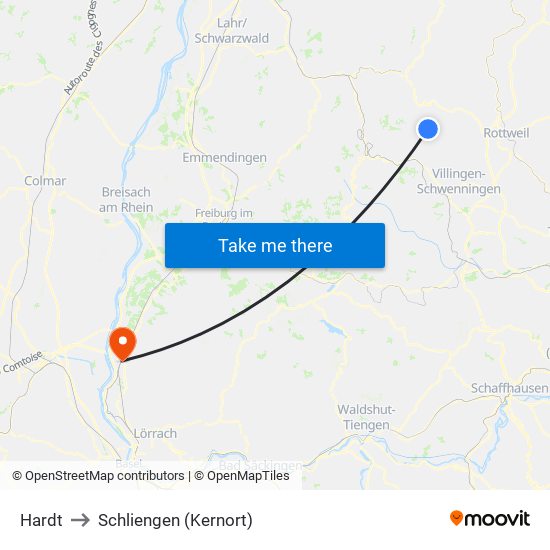 Hardt to Schliengen (Kernort) map